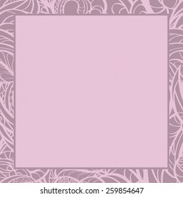 Hand drawn zentangle floral pink border. Abstract invitation card. Vector template design for card or poster. 