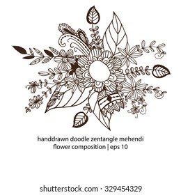 Hand drawn zentangle  flower composition. Vector elements for colorbooks. Ethnic mehendi tattoos.