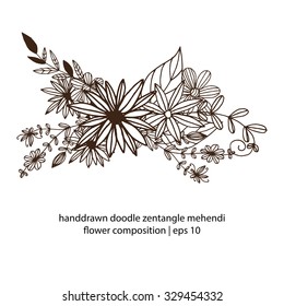 Hand drawn zentangle  flower composition. Vector elements for colorbooks. Ethnic mehendi tattoos.