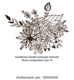 Hand drawn zentangle  flower composition. Vector elements for colorbooks. Ethnic mehendi tattoos.