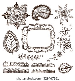 Hand drawn zentangle  flower composition. Vector elements for colorbooks. Ethnic mehendi tattoos.
