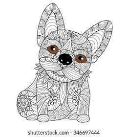 Hand drawn zentangle french bulldog puppyfor coloring page