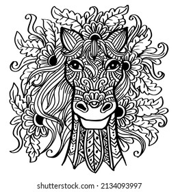 Hand drawn zentangle horse head illustration