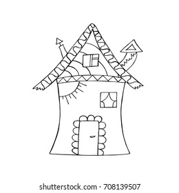 Hand drawn zentangle house for coloring page. Ornamental pattern for adult antistress. Vector illustration.