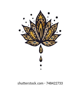Hand drawn zentangle inspired lotus. Indian, oriental, ottoman, asian, yoga design element.