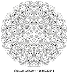 Hand drawn zentangle mandala for coloring page.