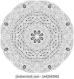 Hand drawn zentangle mandala for coloring page.