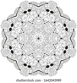 Hand drawn zentangle mandala for coloring page.
