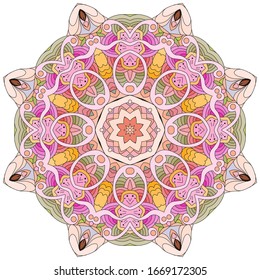 Hand drawn zentangle mandala for coloring page.
