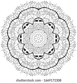 Hand drawn zentangle mandala for coloring page.