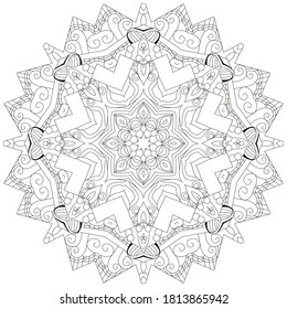 Hand drawn zentangle mandala for coloring page.