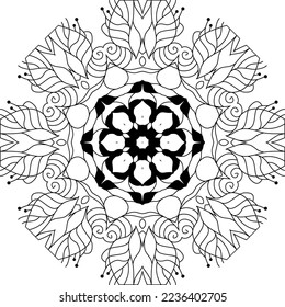 Hand drawn zentangle mandala for coloring page.