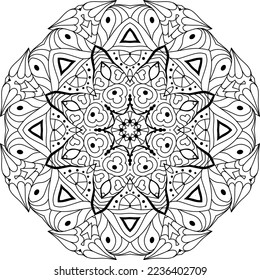 Hand drawn zentangle mandala for coloring page.