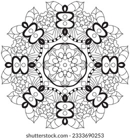 Hand drawn zentangle mandala for coloring page.