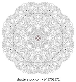 Hand drawn zentangle mandala for coloring page.