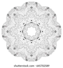 Hand drawn zentangle mandala for coloring page.