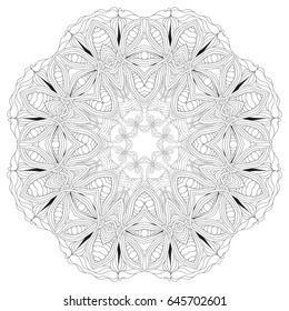 Hand drawn zentangle mandala for coloring page.