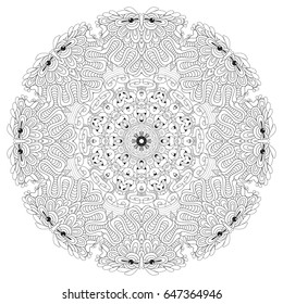 Hand drawn zentangle mandala for coloring page.