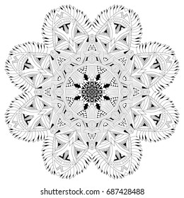 Hand drawn zentangle mandala for coloring page.