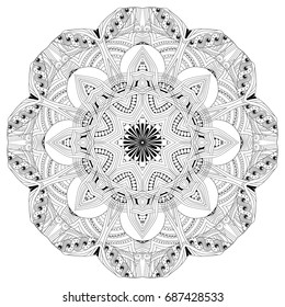 Hand drawn zentangle mandala for coloring page.