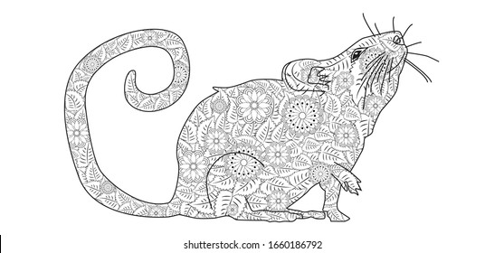 Hand drawn zentangle mouse for coloring book for adult and other decorations/