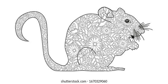Hand drawn zentangle mouse for coloring book for adult and other decorations/