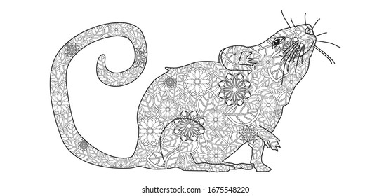 Ratón zentangle dibujado a mano para libro coloreado para adultos y otras decoraciones/