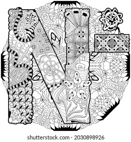 Hand drawn zentangle Numero sign on mandala. Vector decorative unusual object for coloring