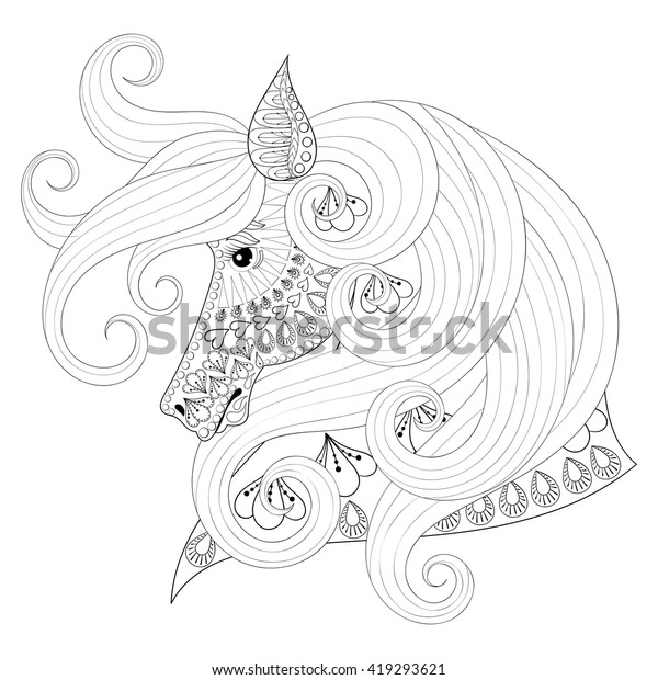 hand drawn zentangle ornamental horse adult stock vector