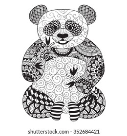 Hand drawn zentangle panda for coloring book for adult,tattoo, shirt design,logo and so on