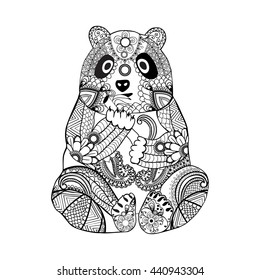 Hand drawn zentangle panda for coloring book for adult,tattoo, shirt design,logo illustration