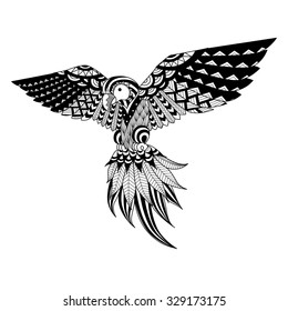 Hand drawn zentangle parrot for coloring book,tattoo,shirt design, logo and so on