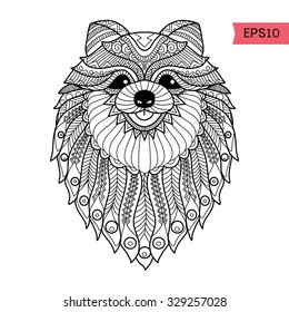 Hand Drawn Zentangle Pom Dog Background For Coloring Page