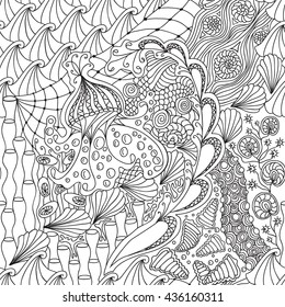 Hand drawn Zentangle seamless pattern on white background. Use for cards, invitation, wallpapers, pattern fills, web pages elements and etc. Vector.