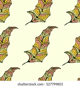 Hand drawn zentangle seamless pattern with colored leaves.  for cards, invitation, wallpapers, pattern fills, textile.
