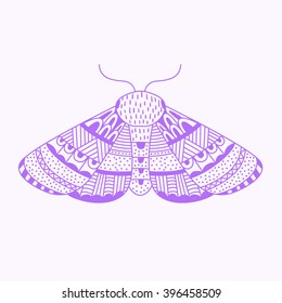 Hand drawn zentangle sketch of a moth. Doodle butterfly vector illustration.