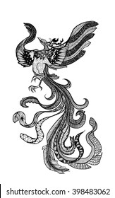 hand drawn and zentangle style Phoenix 