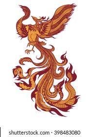 hand drawn and zentangle style Phoenix 