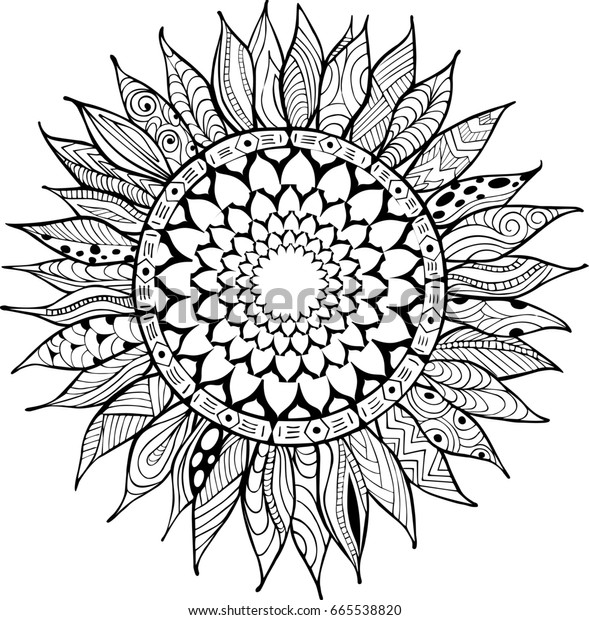 Download Hand Drawn Zentangle Sunflower Ornaments Antistress Stock ...