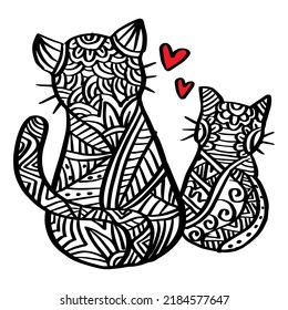 Hand drawn zentangle two cat illustration