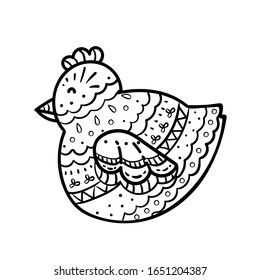 Hand drawn Zentangle vector Chicken . Isolated on white. anti stress Coloring Page doodle Vector monochrome sketch. black white