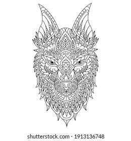 Hand drawn zentangle wolf head illustration