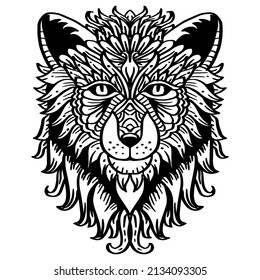 Hand drawn zentangle wolf head illustration