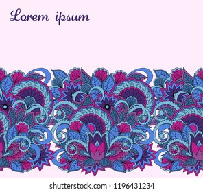 Hand drawn zentangled seamless pattern for banner background for visit, invitation card backdrop, decorate dishes, cup, porcelain, cases, skins, stationery. Ribbon background. eps 10.