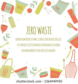 Hand Drawn Zero Waste Element Icon Set Background. Eco Green. Less Plastic. Eco Friendly. Eco Green. Eco Life. Earth Day. Infographic. Vector - Illustration. 