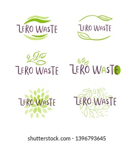 Hand drawn Zero waste logo or sign. Eco badge, tag for shopping, no plastic market, products packaging