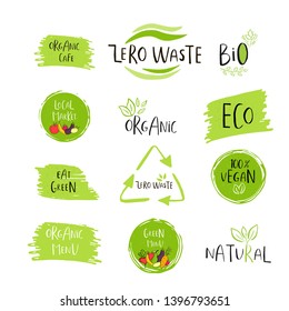 Hand drawn Zero waste logo or sign. Eco badge, tag for shopping, no plastic market, products packaging