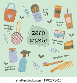 Hand drawn zero waste starter kit elements background vector design