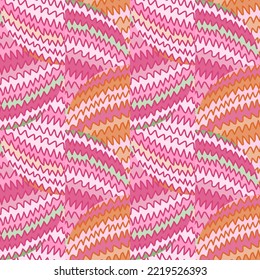 Hand drawn zig zag lines mosaic ornament. Abstract wave seamless pattern in doodle style. Creative stripes print wallpaper. Design for fabric, textile, wrapping paper, cover. 