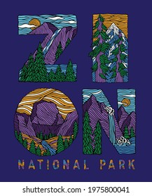 Hand drawn Zion National Park Lettering